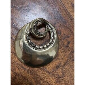 Large Chunky Gold Tone Round Pendant For Necklace ~3 Inches